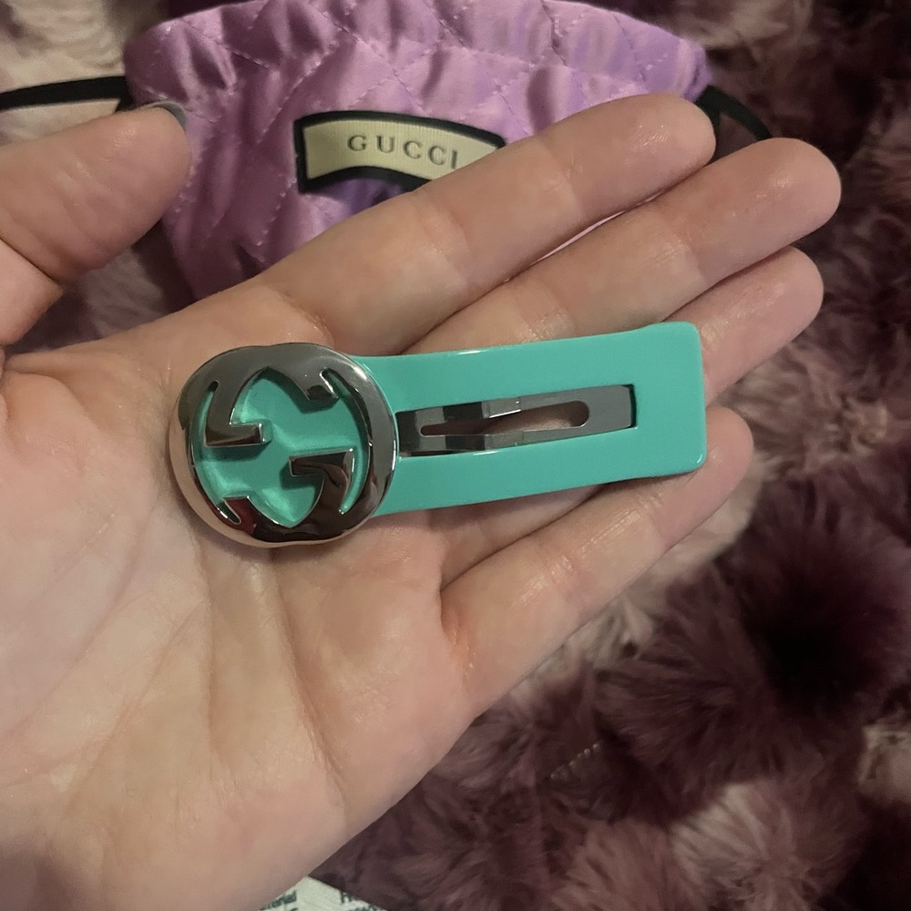 💚 Gucci fashion jewelry interlocking G mint green Aqua turquoise Hair Clip NWOT